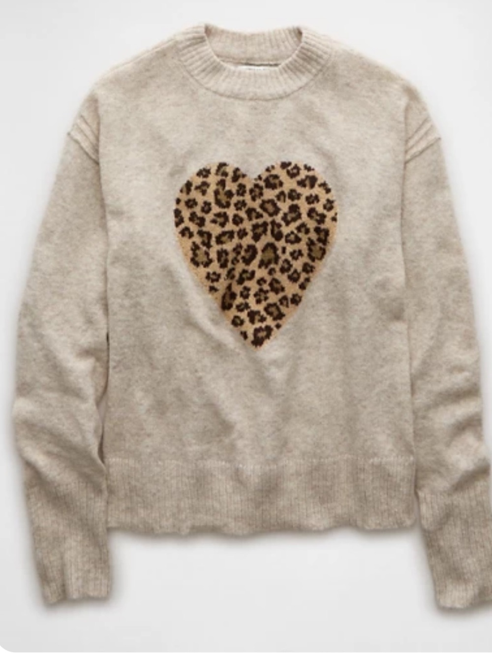 AE Whoa So Soft Leopard Heart Crew Neck sweater